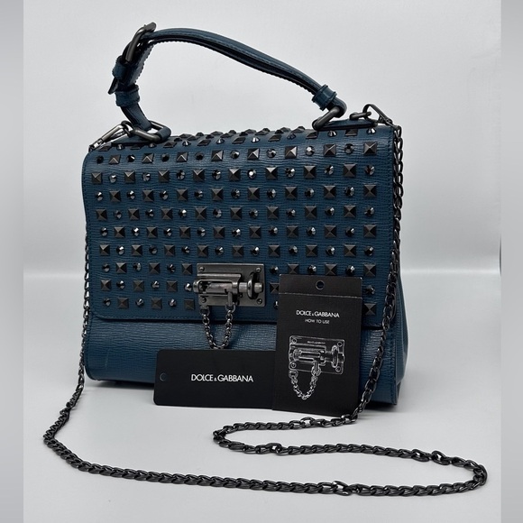 Dolce & Gabbana Monica Studded Leather Satchel | Gunmetal Chain & Pyramid Studs - Picture 1 of 13
